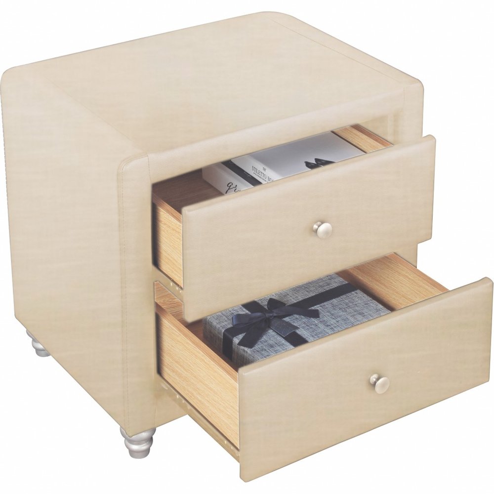 20" Beige Wood Two Drawer Nightstand