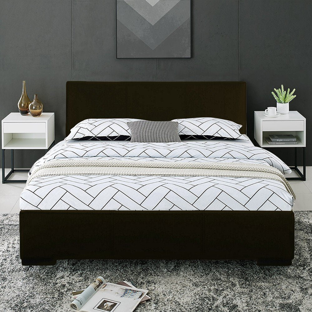 Beige Faux Leather King Bed Frame