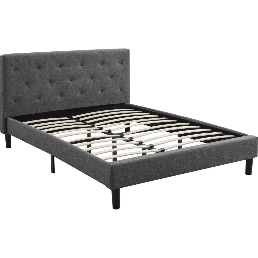 Gray Tufted Upholstered Queen Bed Frame