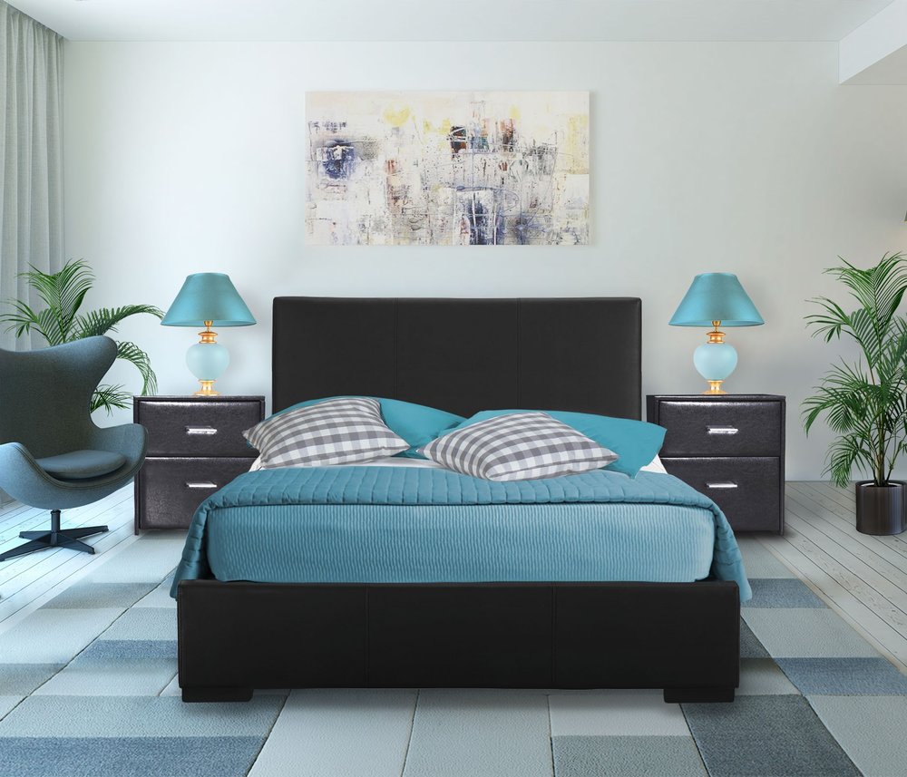 Beige Faux Leather King Bed Frame