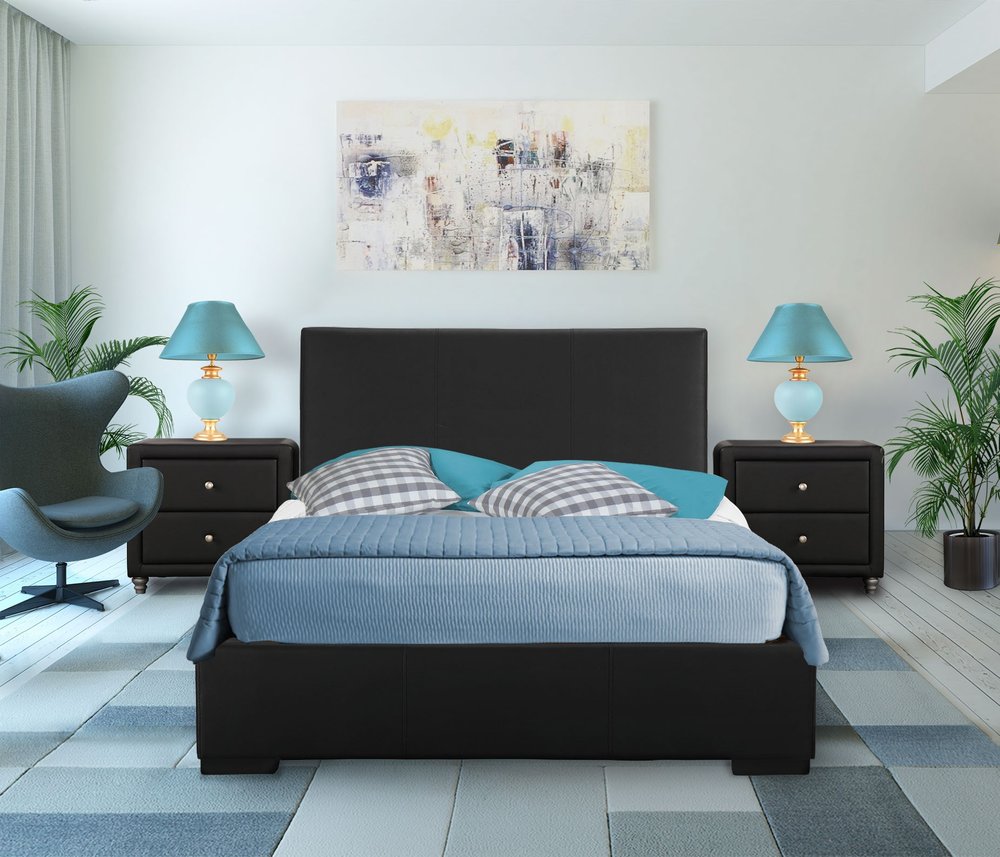 Beige Faux Leather King Bed Frame