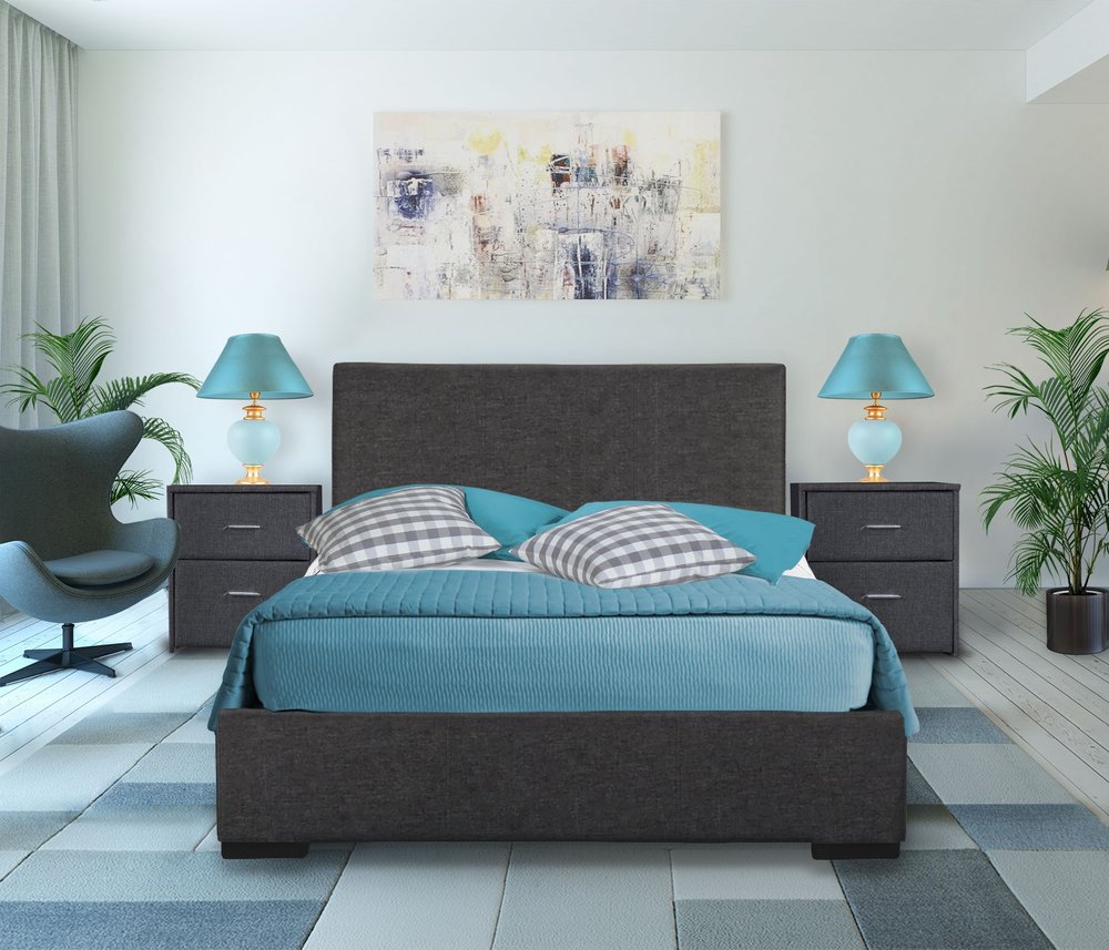Beige Faux Leather King Bed Frame
