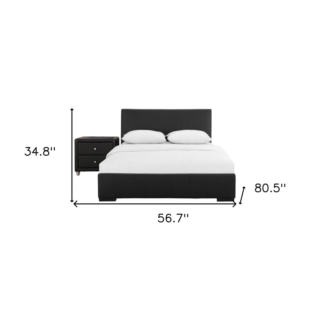 Beige Wood And Faux Leather Full Bed Frame