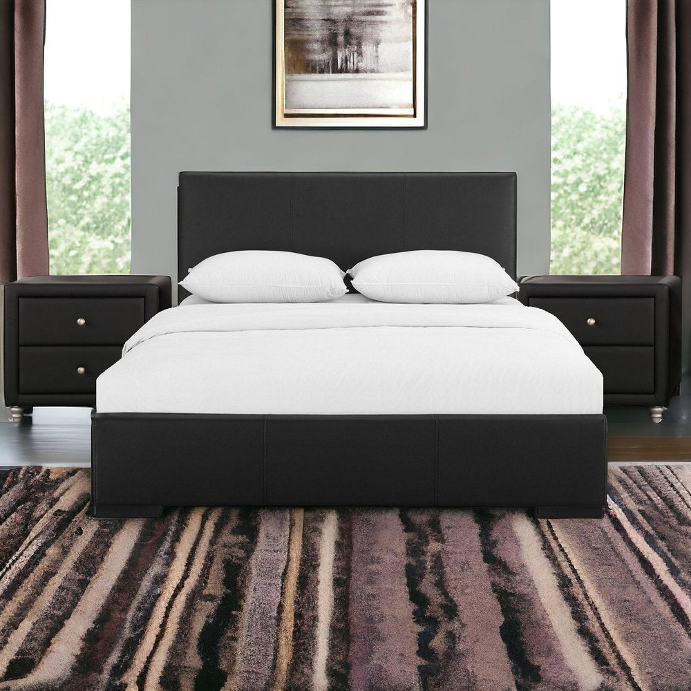 Beige Wood And Faux Leather Full Bed Frame