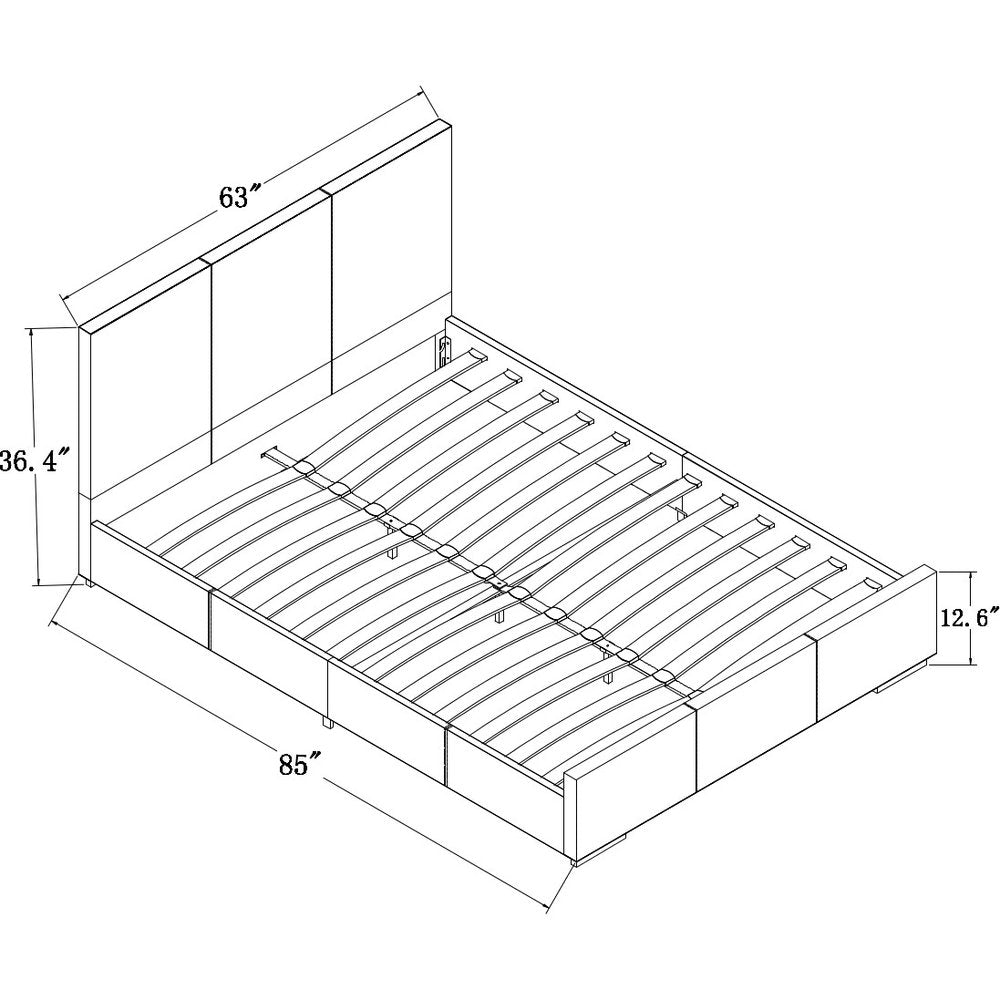 Beige Wood And Faux Leather Full Bed Frame