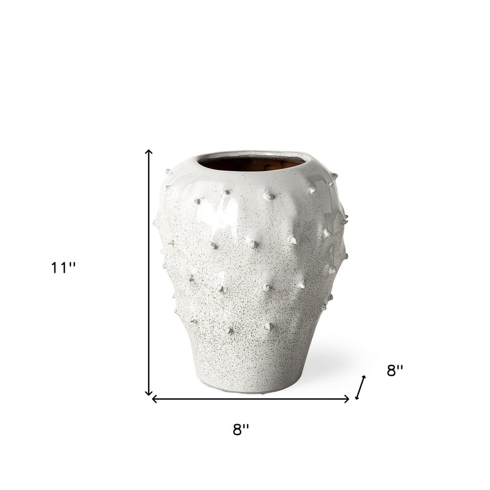 11" White Abstract Cylinder Ceramic Table Vase