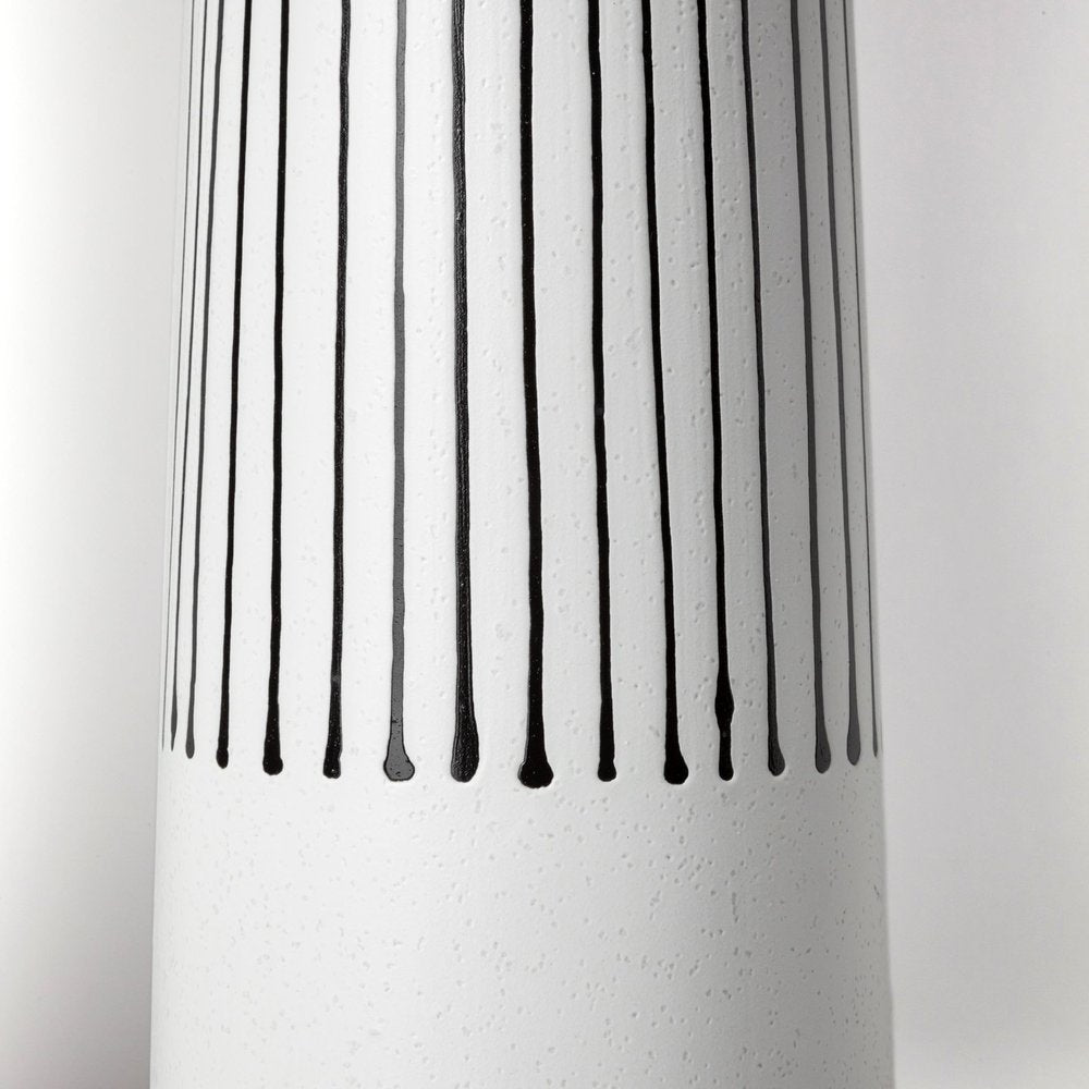 18" Black And White Abstract Cylinder Ceramic Table Vase