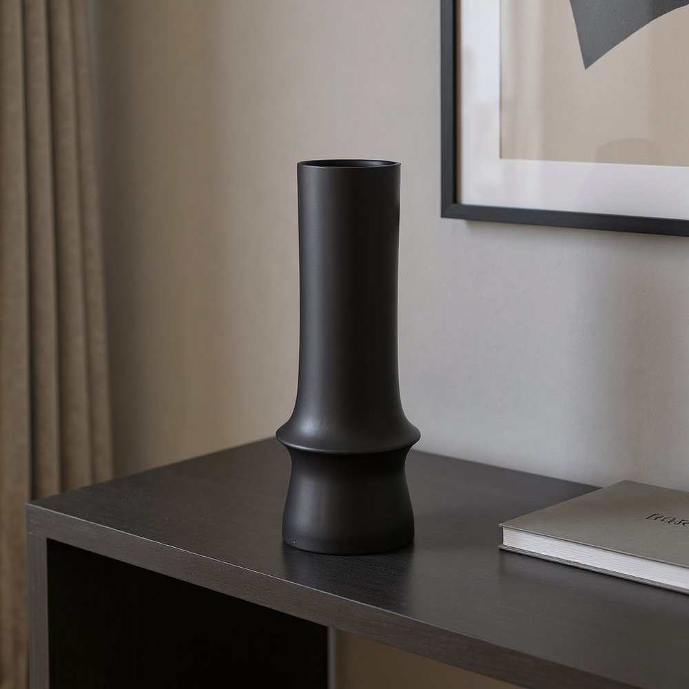 17" Black Abstract Cylinder Ceramic Table Vase