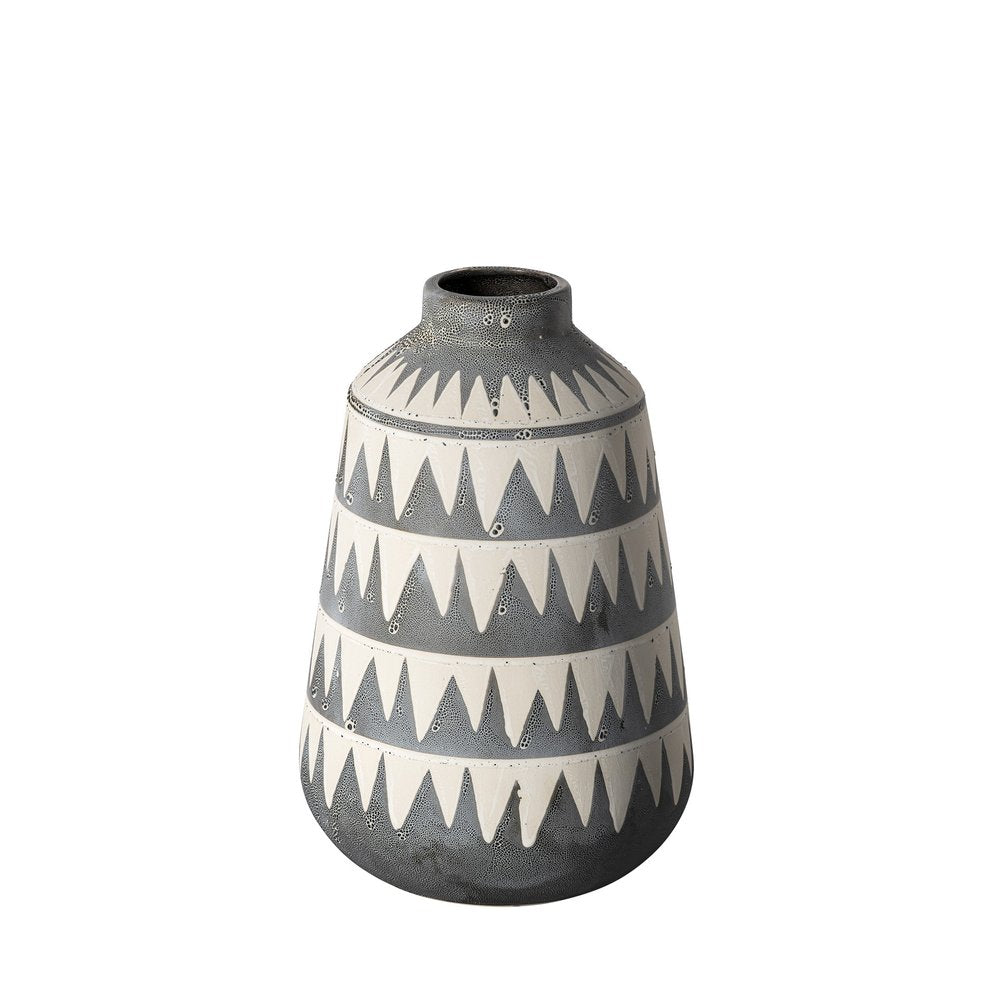 10" Gray And Ivory Geometric Cylinder Ceramic Table Vase