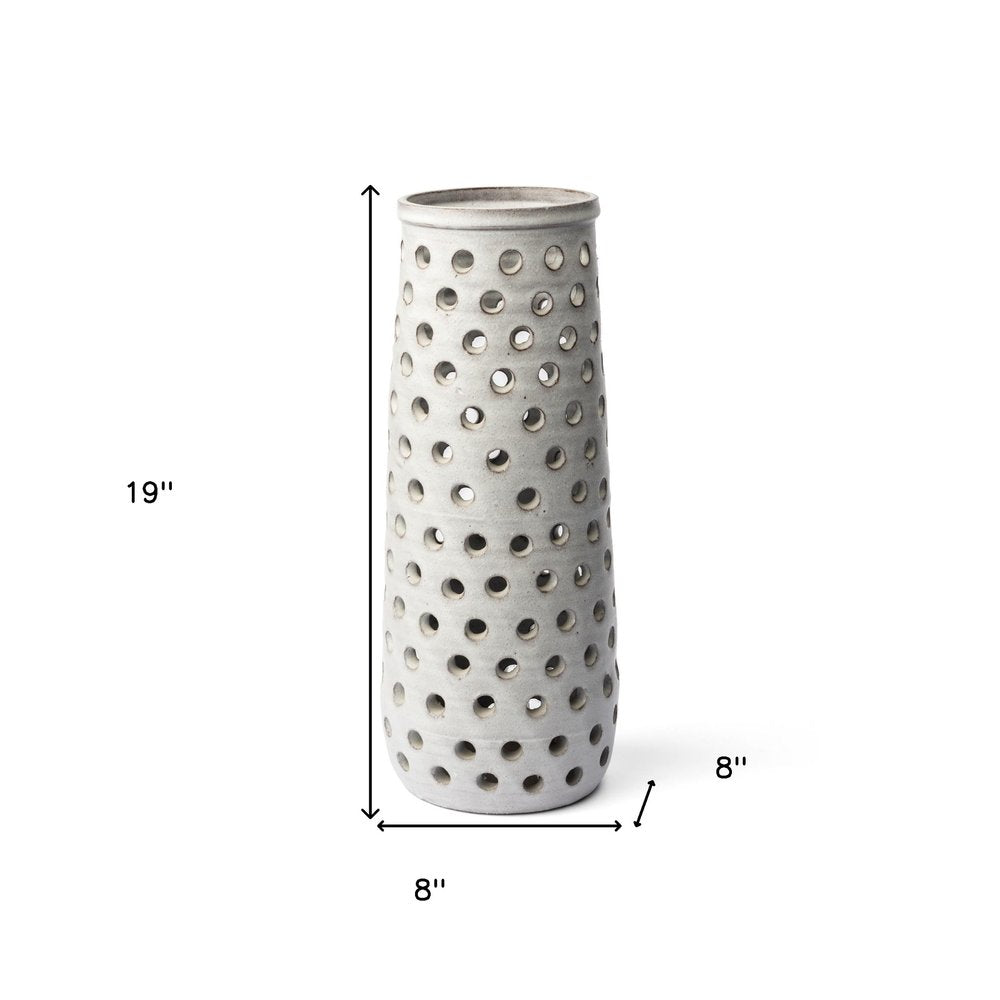 19" White Polka Dots Ceramic Cylinder Table Vase