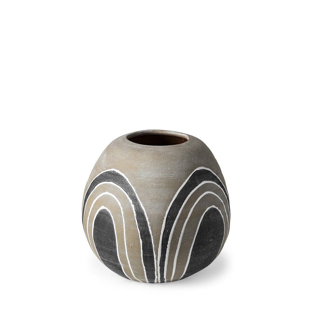 10" Brown And White Abstract Cylinder Ceramic Table Vase