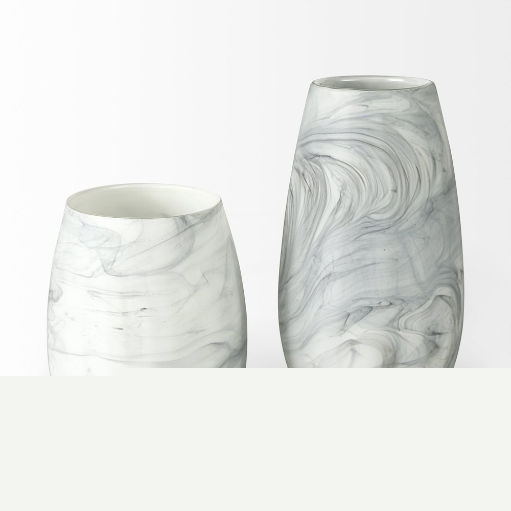 12" Gray And White Abstract Cylinder Crystal Glass Table Vase