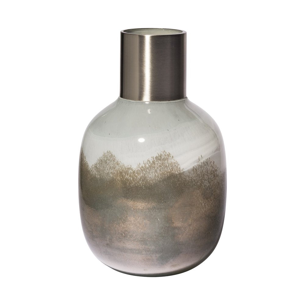 13" Bronze And White Ombre Glass Cylinder Table Vase
