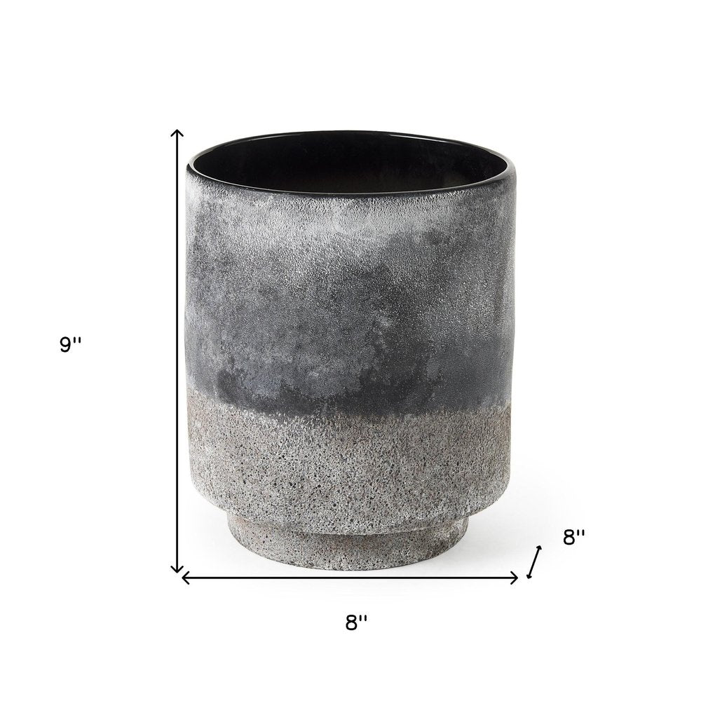 9" Brown And Black Abstract Cylinder Ceramic Table Vase