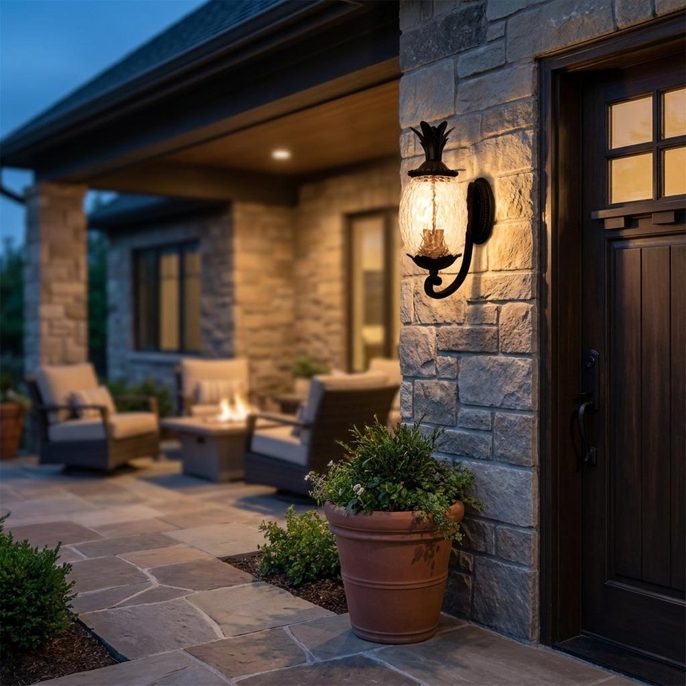 Black And Clear Three Light Crackled Dimmable Outdoor Hanging Lights With Black And Clear Shades