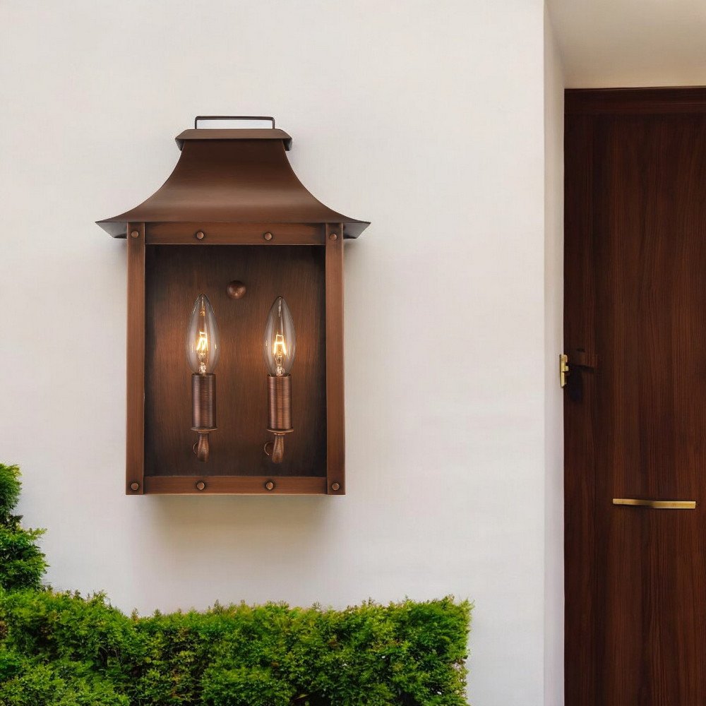 Copper And Clear Two Light Transparent Dimmable Outdoor Hanging Lights With Copper And Clear Shades