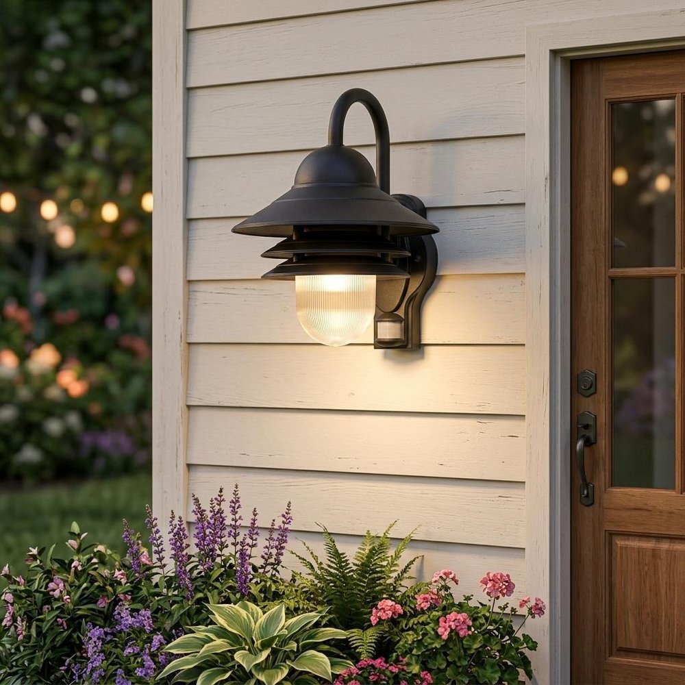 Matte Black Motion Sensor Outdoor Wall Light