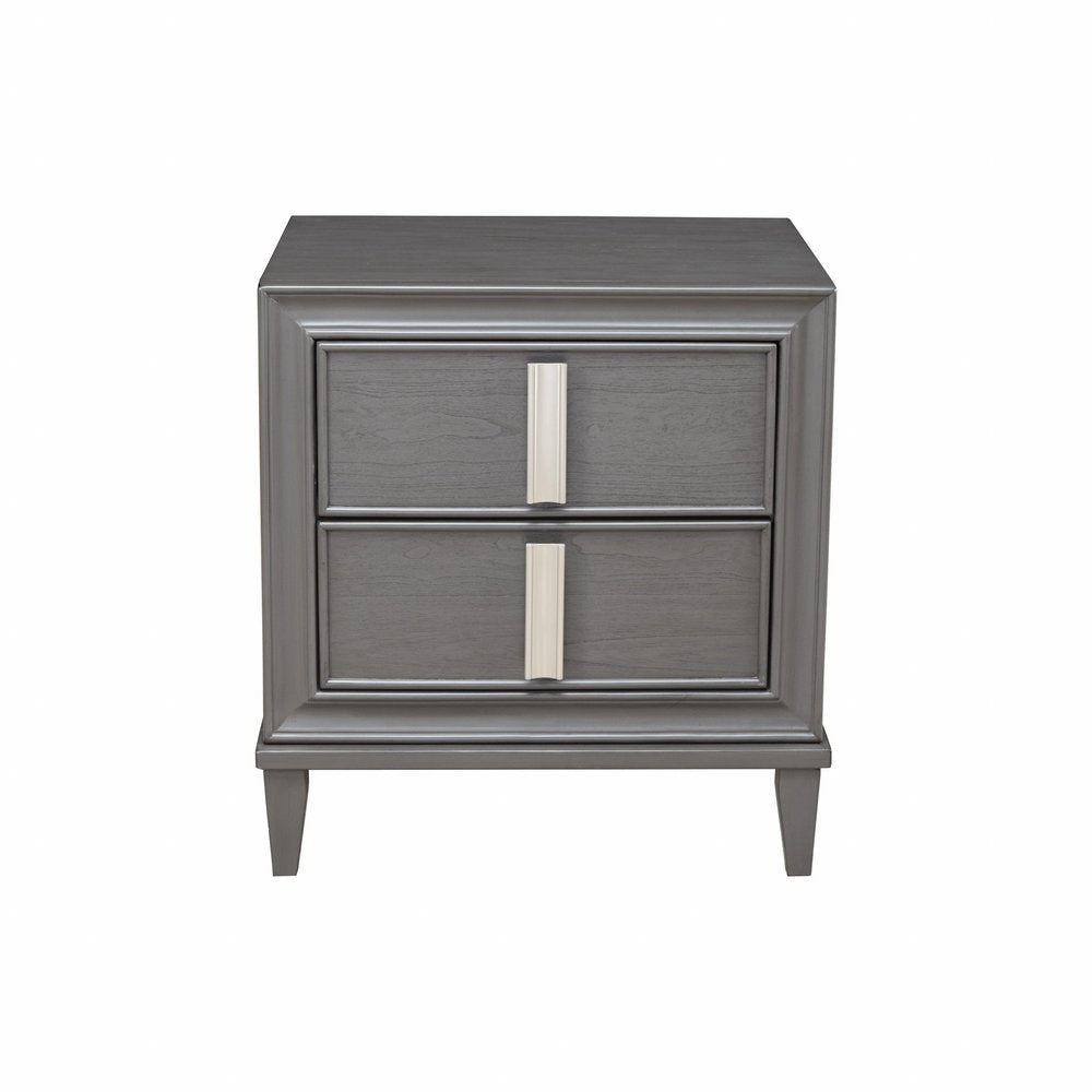 29" Dark Gray Solid Wood and Wood Two Drawer Nightstand