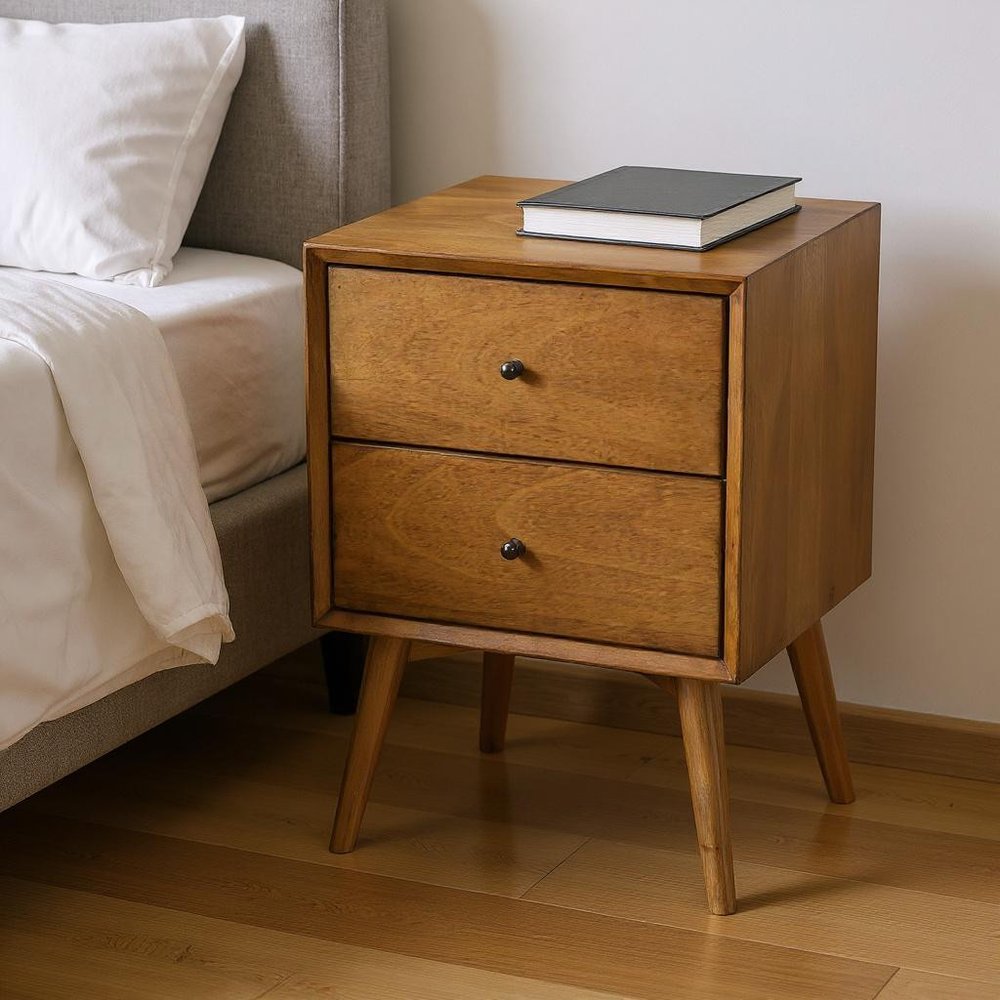 26" Solid Wood and Wood Two Drawer Nightstand