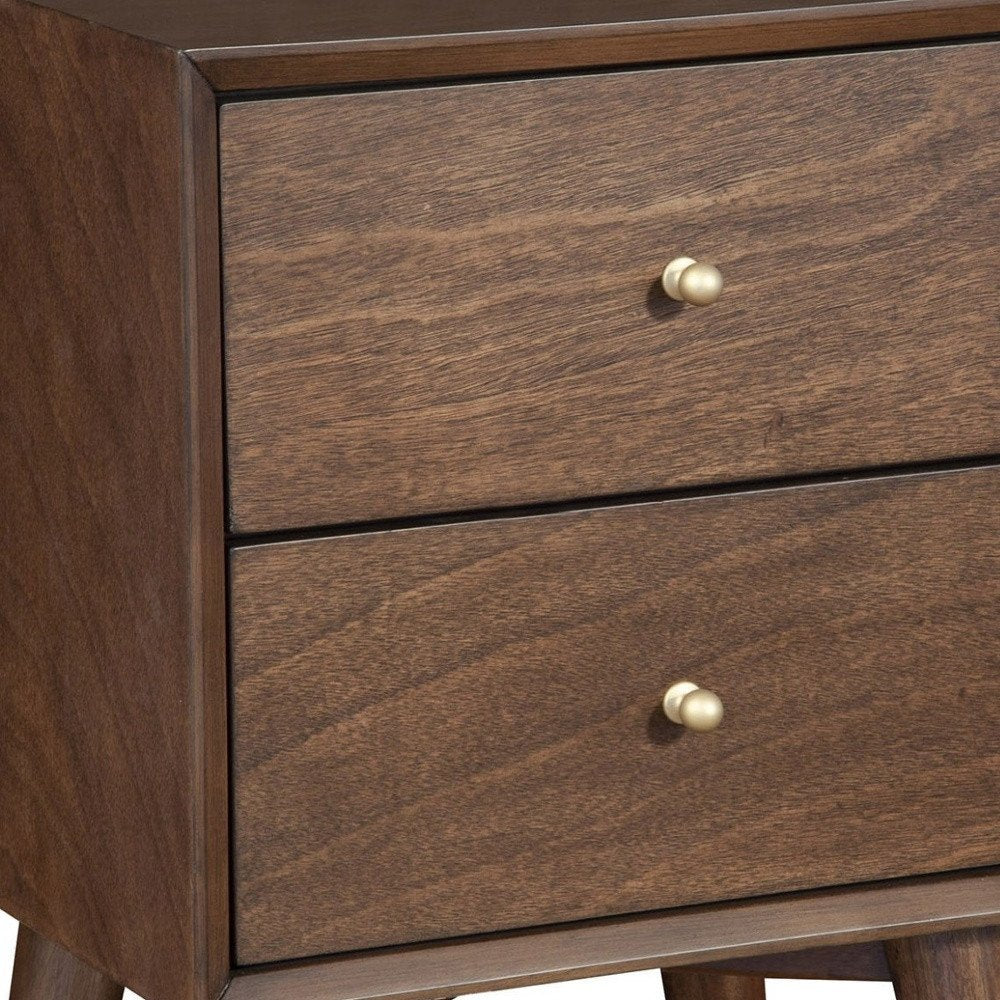 26" Brown Solid Wood and Wood Two Drawer Nightstand