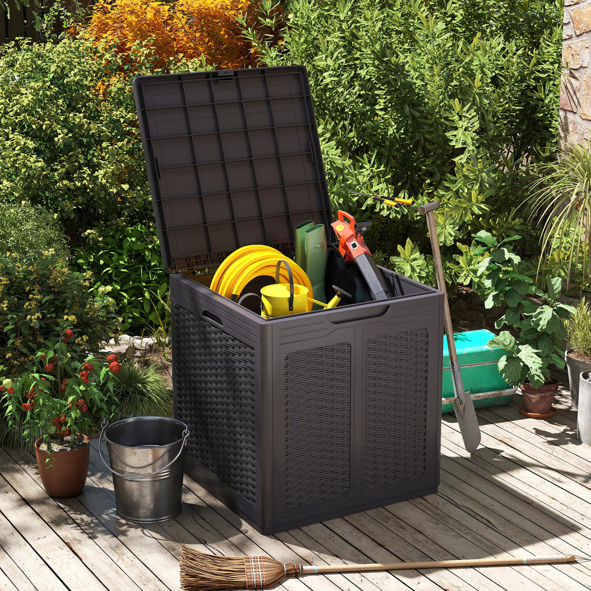 39 Gallon Deck Box with Lockable Lid Package Delivery Box for Patio Furniture Cushions-Brown