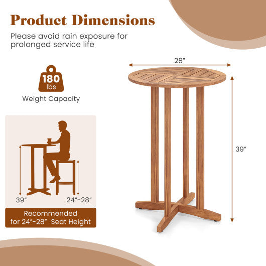 39 Inch Outdoor Acacia Wood Bar Table with Slatted Table Top
