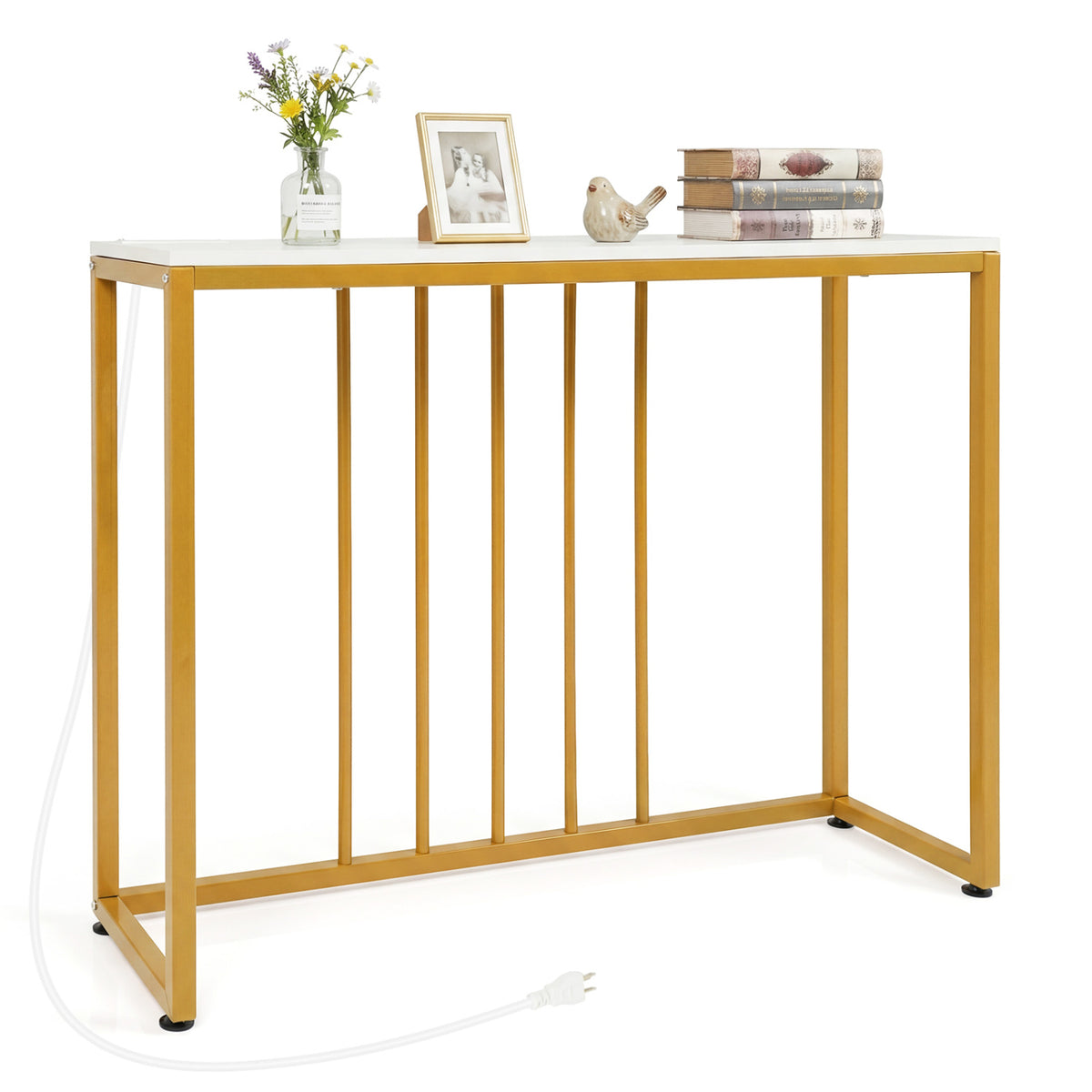 39"Modern Console Table with Built-in Charging Station-White
