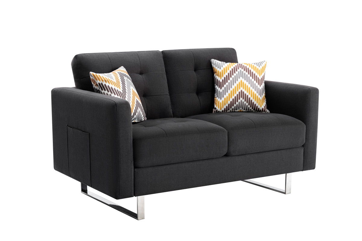 Victoria - Linen Fabric Loveseat With Metal Legs, Side Pockets, And Pillows by Couch.com