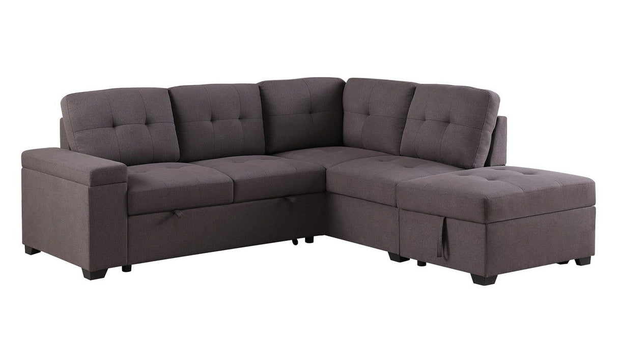 Couch.com Katie Linen Sleeper Sectional Sofa With Storage Ottoman, Storage Arm Brown, with Storage, Fabric Construction, Dark Brown Finish by Couch.com
