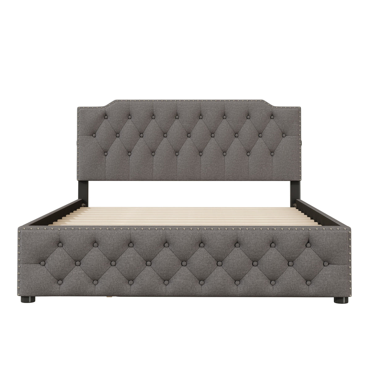 Upholstered Platform Bed With Trundle And 2 Sets Of USB Ports On Each Side, Linen Fabric by Couch.com