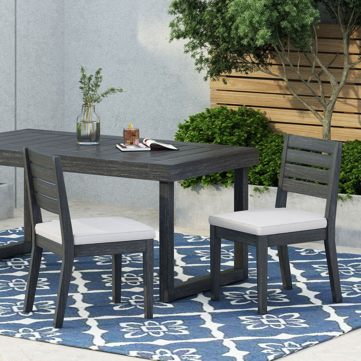 Patio Armless Dining Chair With Laid Back Slat Panel Design - Light Gray by Couch.com