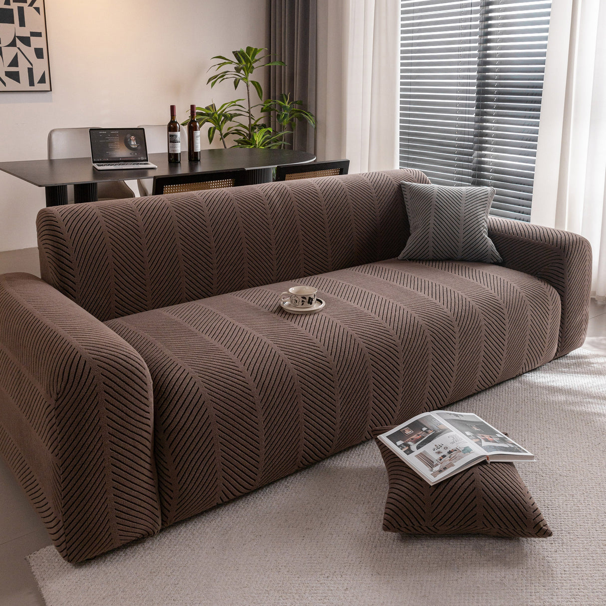 High Stretch Chevron Sofa Cover, Soft Washable Textured Jacquard Slipcover for Couch
