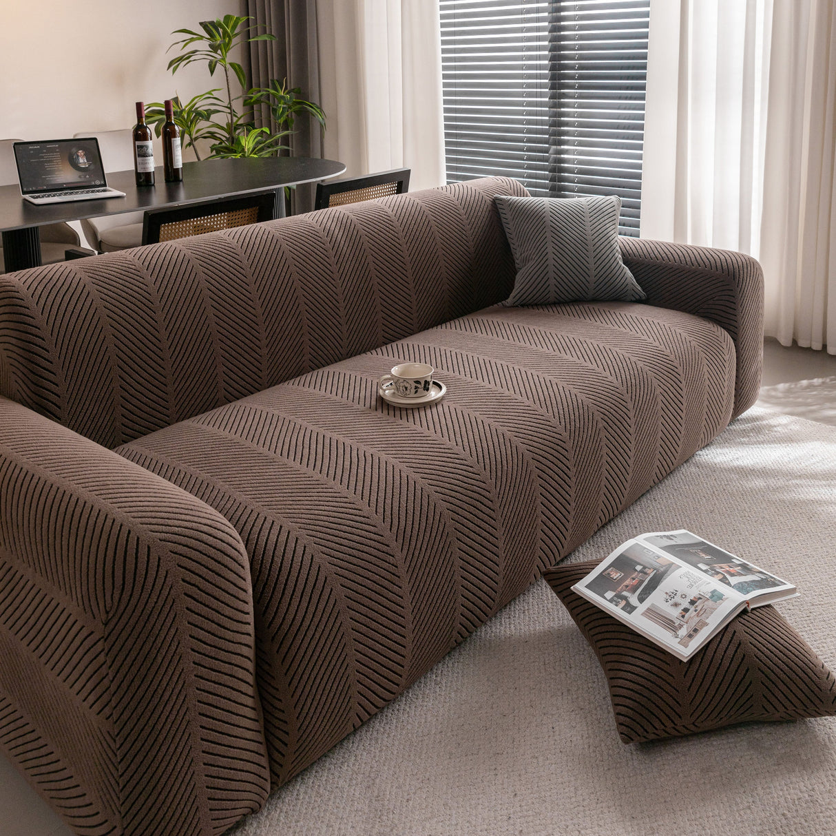 High Stretch Chevron Sofa Cover, Soft Washable Textured Jacquard Slipcover for Couch