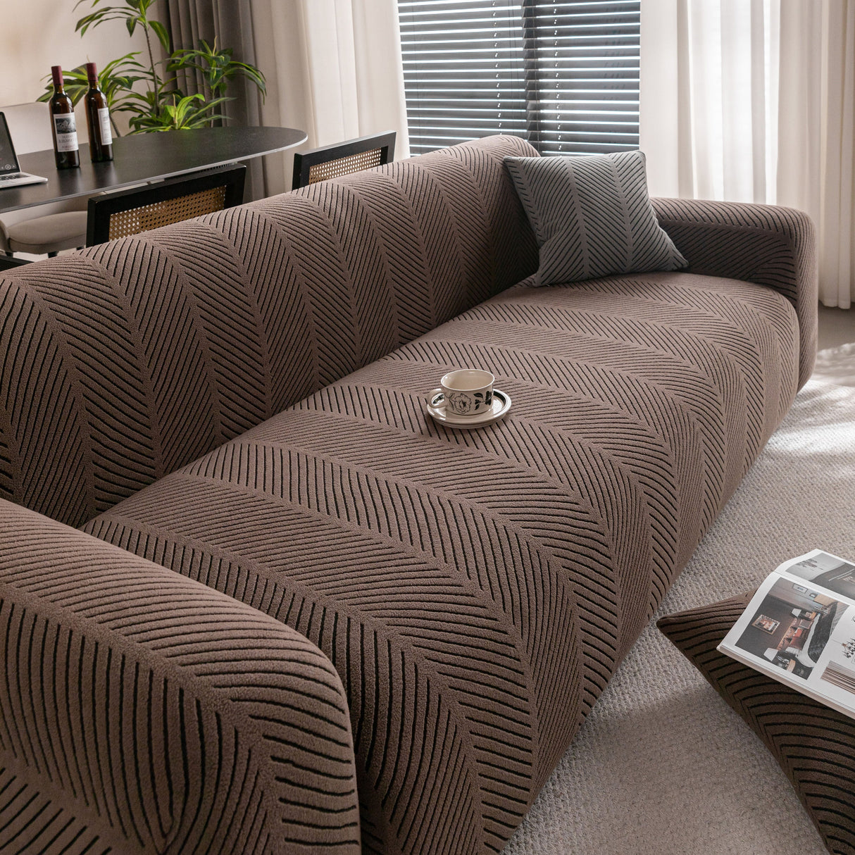 High Stretch Chevron Sofa Cover, Soft Washable Textured Jacquard Slipcover for Couch