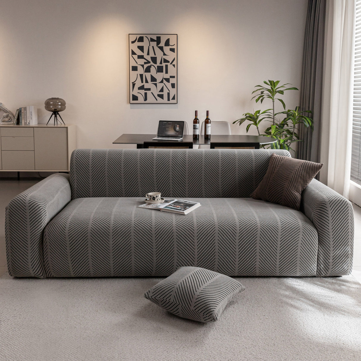 High Stretch Chevron Sofa Cover, Soft Washable Textured Jacquard Slipcover for Couch