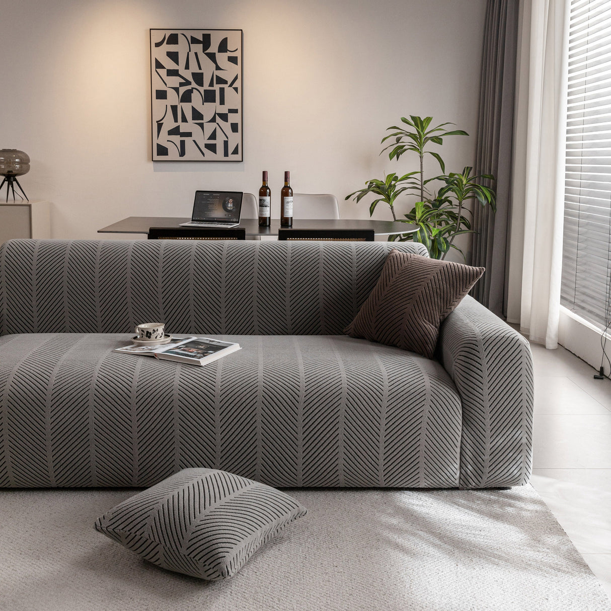 High Stretch Chevron Sofa Cover, Soft Washable Textured Jacquard Slipcover for Couch