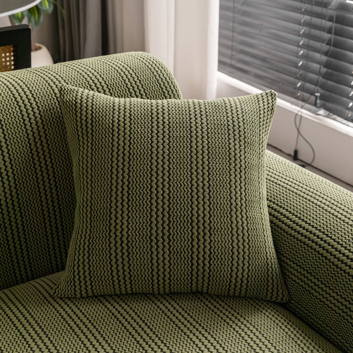Modern Textured Stretch Sofa Cover, Plush Fleece Sofa Slipcover with 3D Stripe Texture