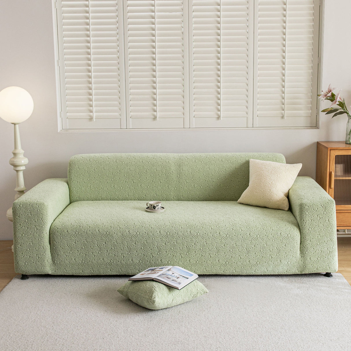 High Elastic Floral Couch Slipcover, Jacquard Stretch Non-Slip Furniture Protector