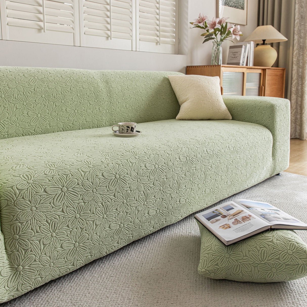 High Elastic Floral Couch Slipcover, Jacquard Stretch Non-Slip Furniture Protector