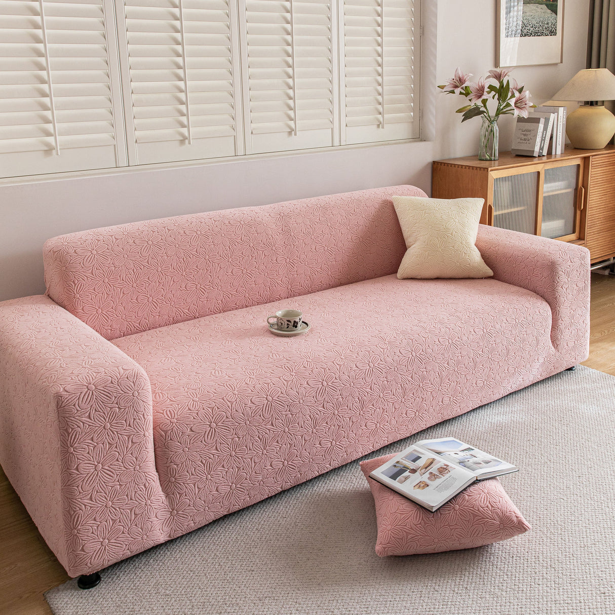 High Elastic Floral Couch Slipcover, Jacquard Stretch Non-Slip Furniture Protector