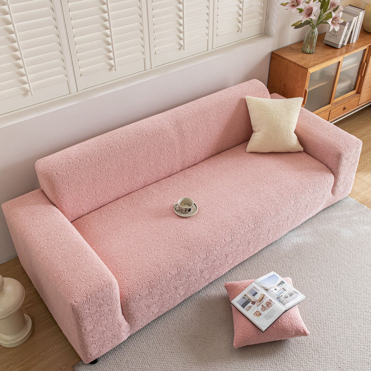 High Elastic Floral Couch Slipcover, Jacquard Stretch Non-Slip Furniture Protector