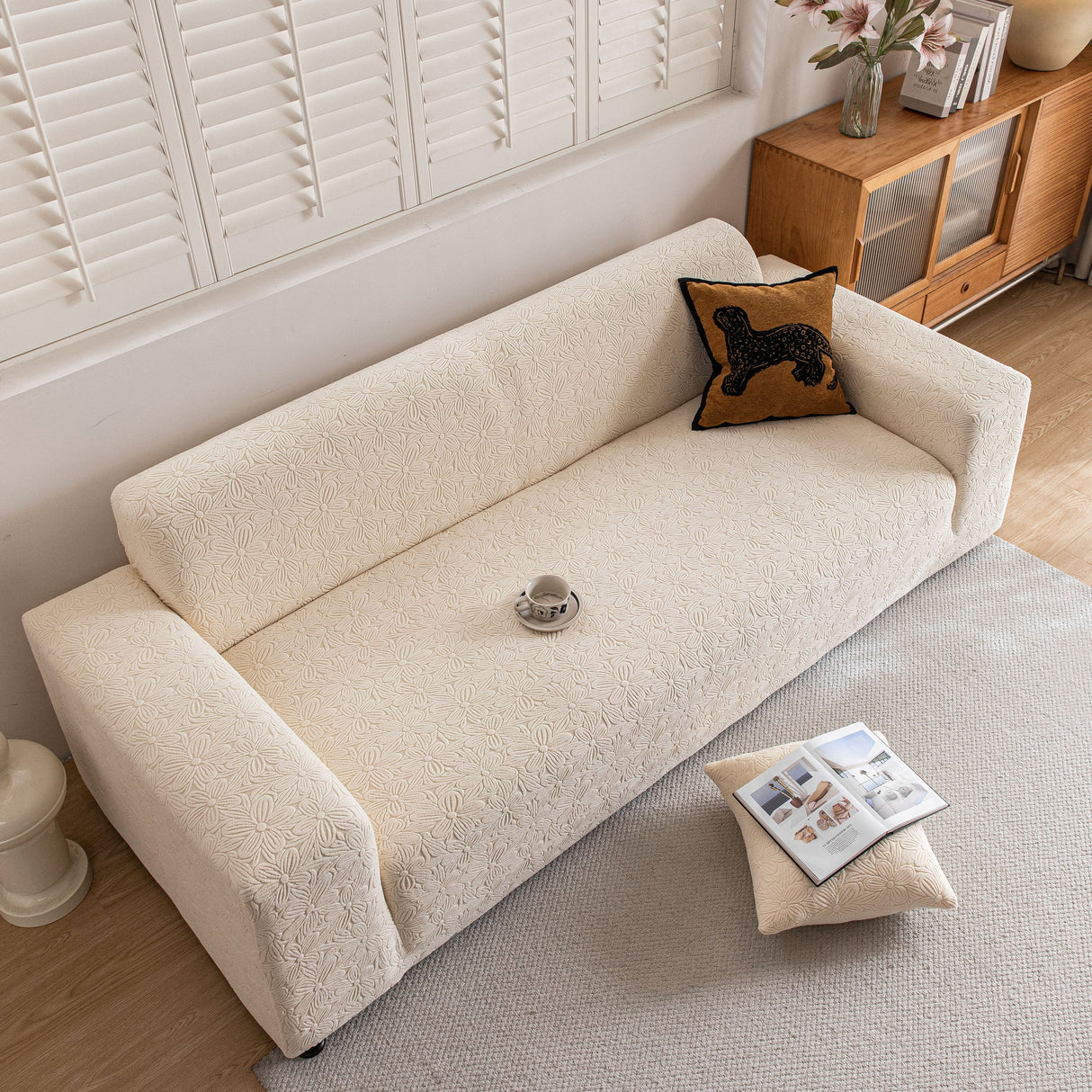 High Elastic Floral Couch Slipcover, Jacquard Stretch Non-Slip Furniture Protector