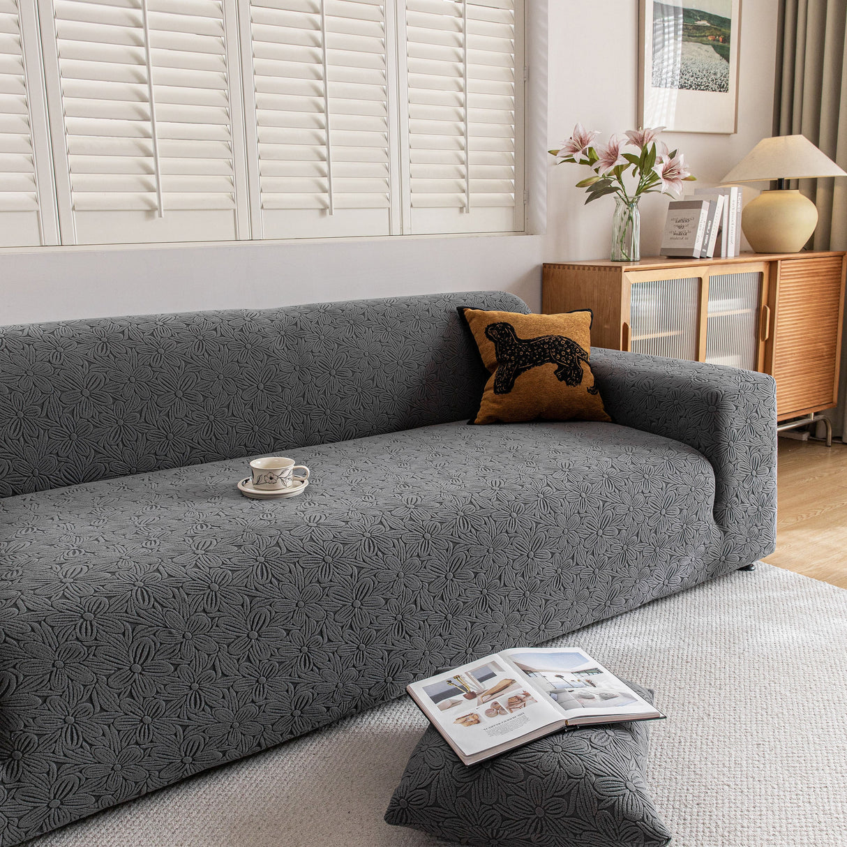 High Elastic Floral Couch Slipcover, Jacquard Stretch Non-Slip Furniture Protector