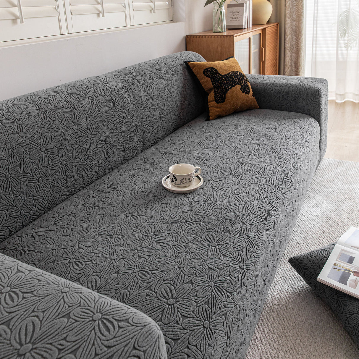 High Elastic Floral Couch Slipcover, Jacquard Stretch Non-Slip Furniture Protector