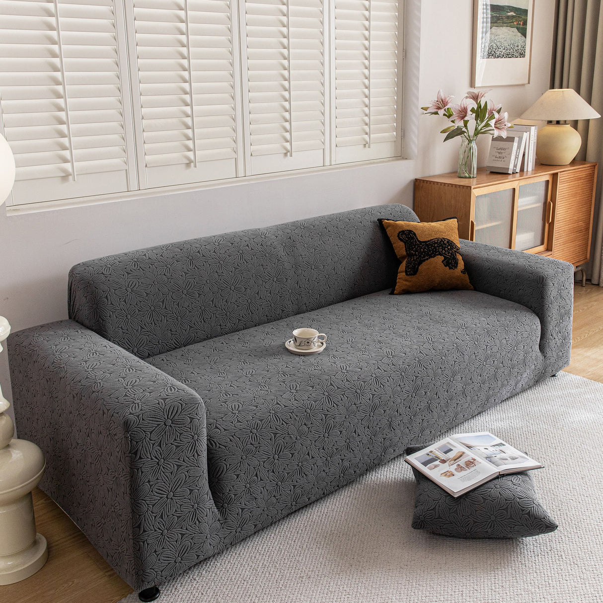High Elastic Floral Couch Slipcover, Jacquard Stretch Non-Slip Furniture Protector