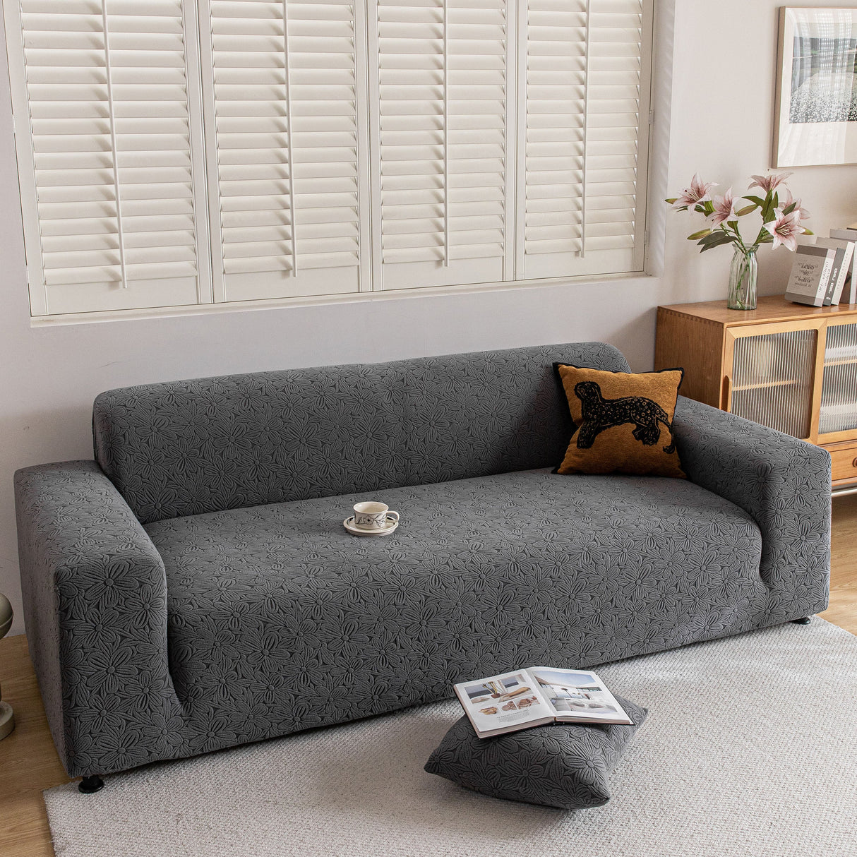 High Elastic Floral Couch Slipcover, Jacquard Stretch Non-Slip Furniture Protector