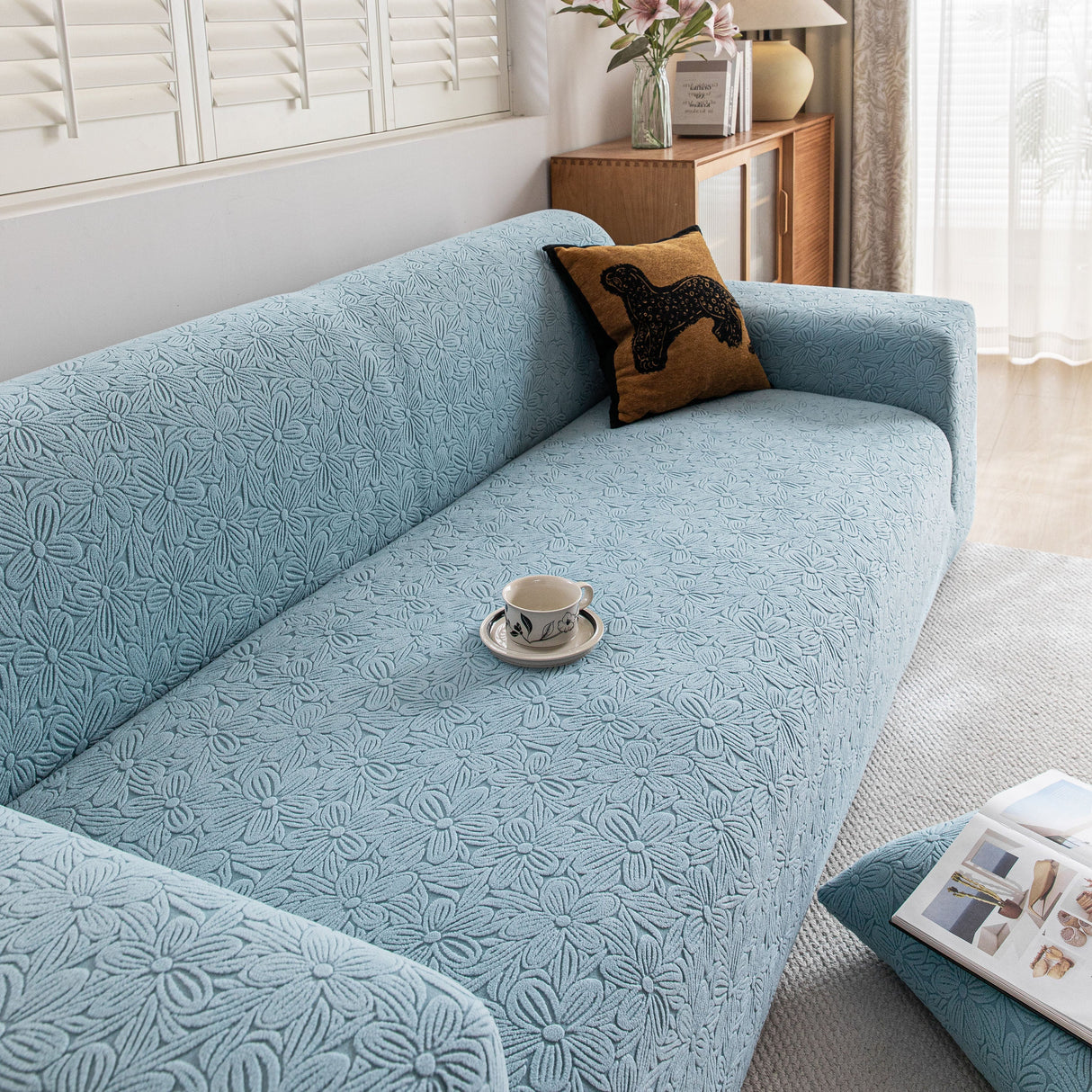 High Elastic Floral Couch Slipcover, Jacquard Stretch Non-Slip Furniture Protector