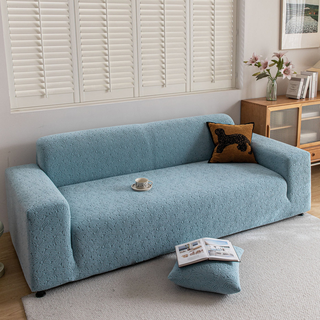 High Elastic Floral Couch Slipcover, Jacquard Stretch Non-Slip Furniture Protector