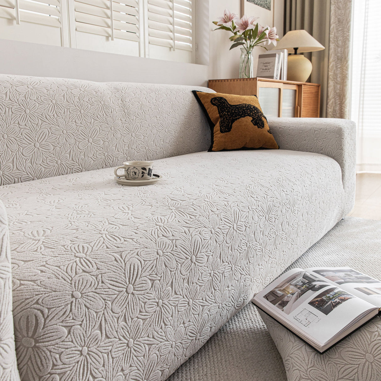 High Elastic Floral Couch Slipcover, Jacquard Stretch Non-Slip Furniture Protector