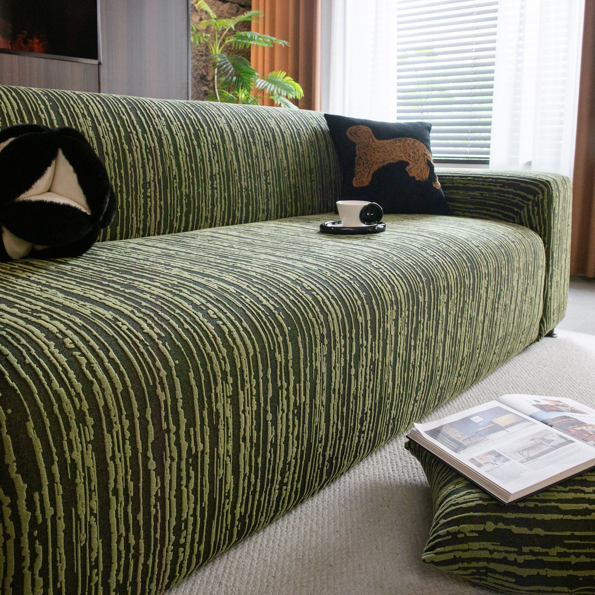 High Stretch Couch Slipcover with Abstract Stripe, Washable Non-Slip Cover for Dogs